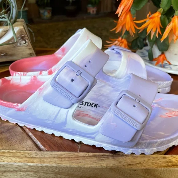 Birkenstock Women's Arizona Essentials EVA Sandals Purple Fog Swirl NWT MSRP $50 - Picture 10 of 11